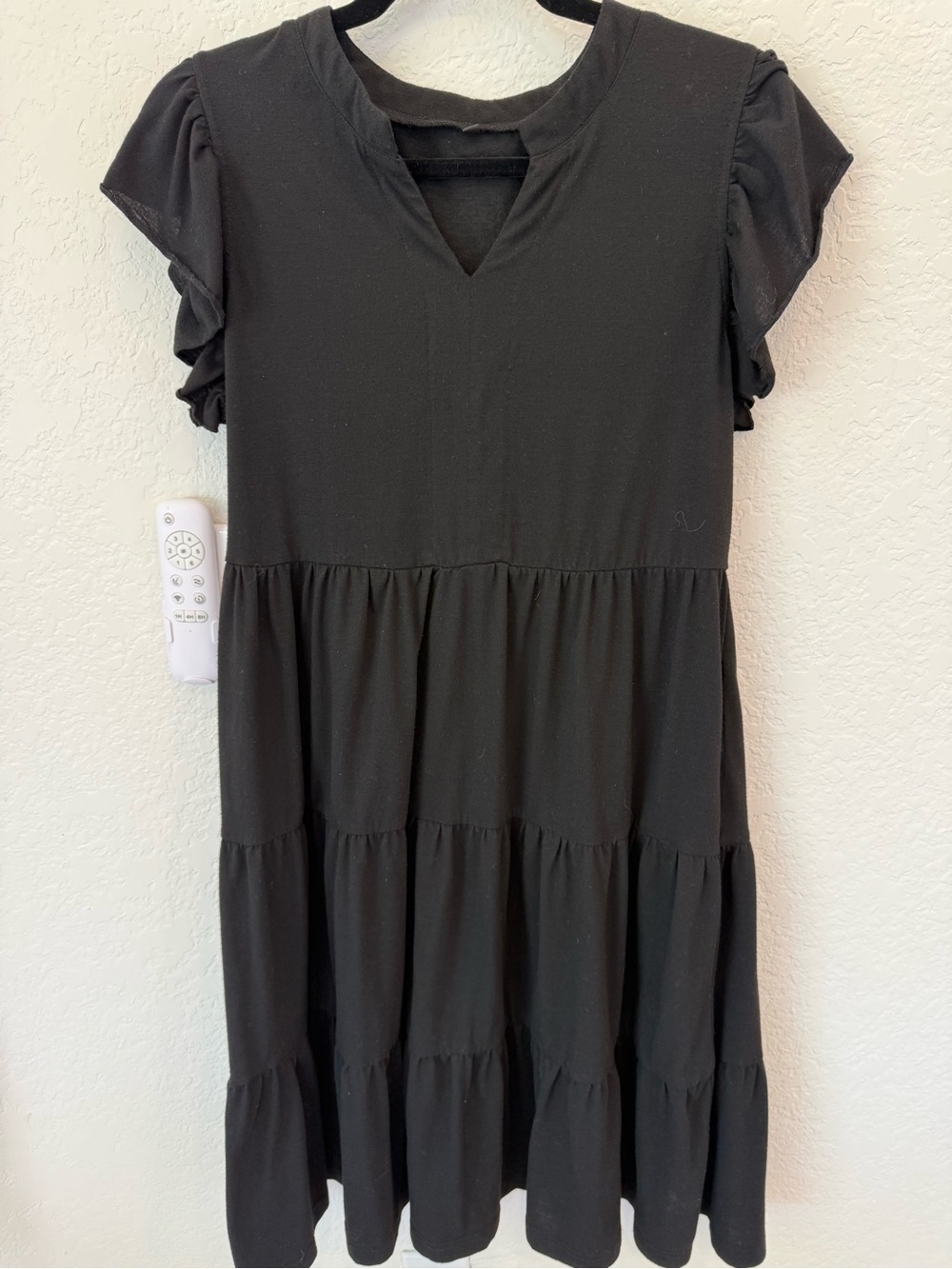 Black boho flowy Tiered Short-Sleeve Midi Dress